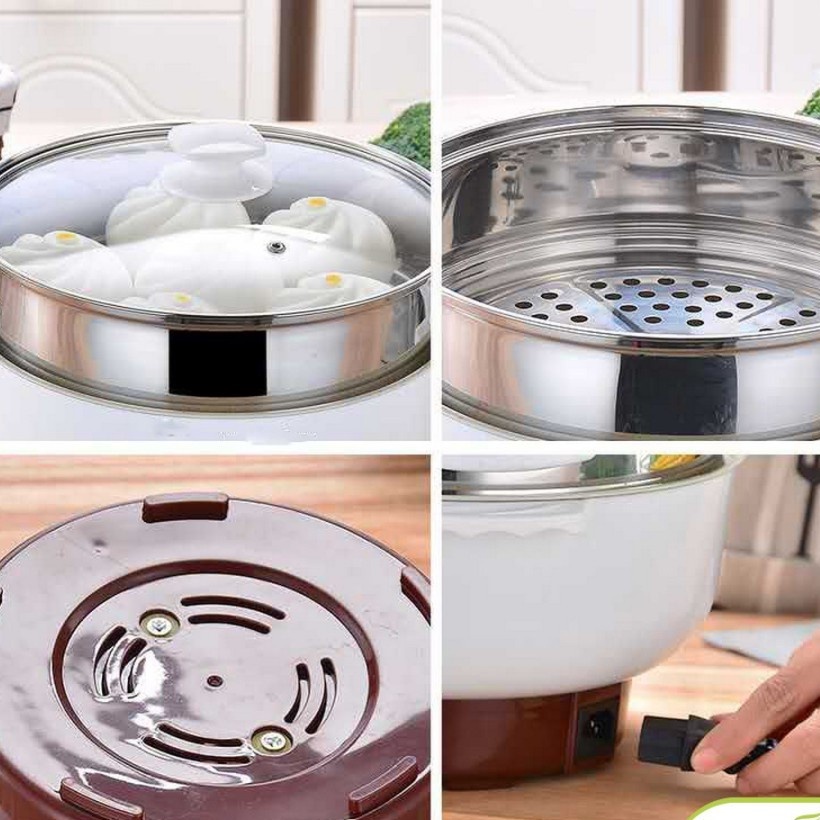 PROMO!!! Panci Kapasitas Besar Listrik Multifungsi Free kukusan / Steamer Stainless Lapis Keramik Teflon 2,4 L