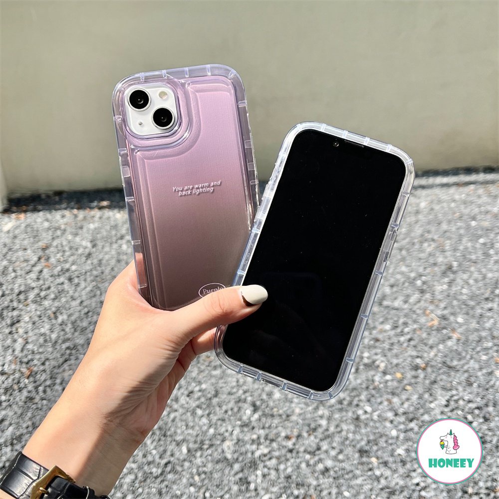 IPHONE Korea Gradiasi Ungu Anggur Ponsel Case Untuk Iphone14 11 12 13 Pro Max XS XR 7 8 Plus INS Sederhana Bening Shockproof Anti-drop Lembut Silikon Cover