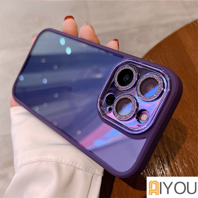 IPHONE Armor Hard case Akrilik Transparan Tahan Guncangan Untuk Iphone13 12 Pro Max11 Glitter Plating Pelindung Kamera Bening Soft Cover
