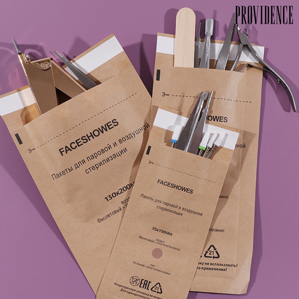 Providence 100 Pcs Disposable Disinfection Bags Self-Sealing Tahan Panas Universal Sanitary Pouch Profesional Multi-Use Nail Art Alat Sterilisasi Kraft Bags Rumah Digunakan