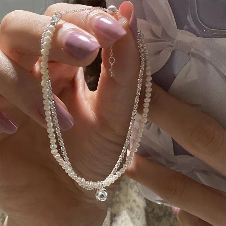 Sparkling Double Layer Gelang Untuk Wanita Manik Mutiara Perak Bintang Bracelets Perhiasan Aksesoris