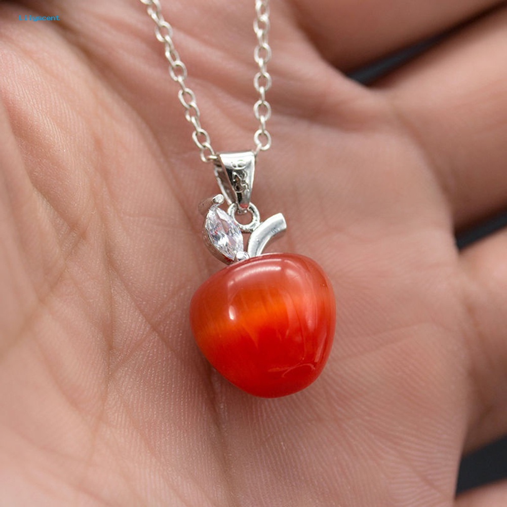 Lilyscent Fashion Wanita Opal Red Apple Shape Charm Pendant Untuk Dekorasi Kalung Anting