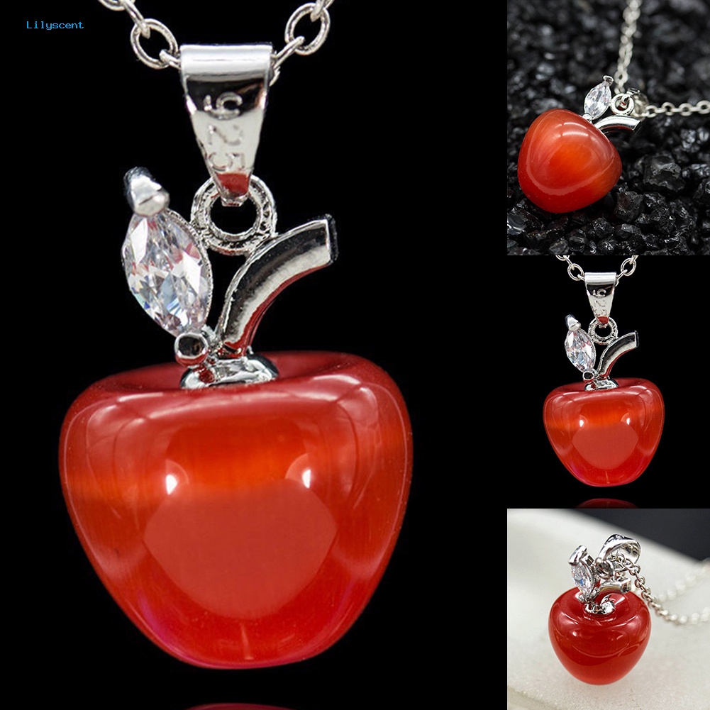 Lilyscent Fashion Wanita Opal Red Apple Shape Charm Pendant Untuk Dekorasi Kalung Anting