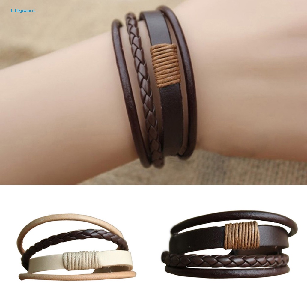 Lilyscent Dua Warna Cuff Bracelet Untuk Belanja Multi-layer Kulit Imitasi Braided Bracelet Eye-catching