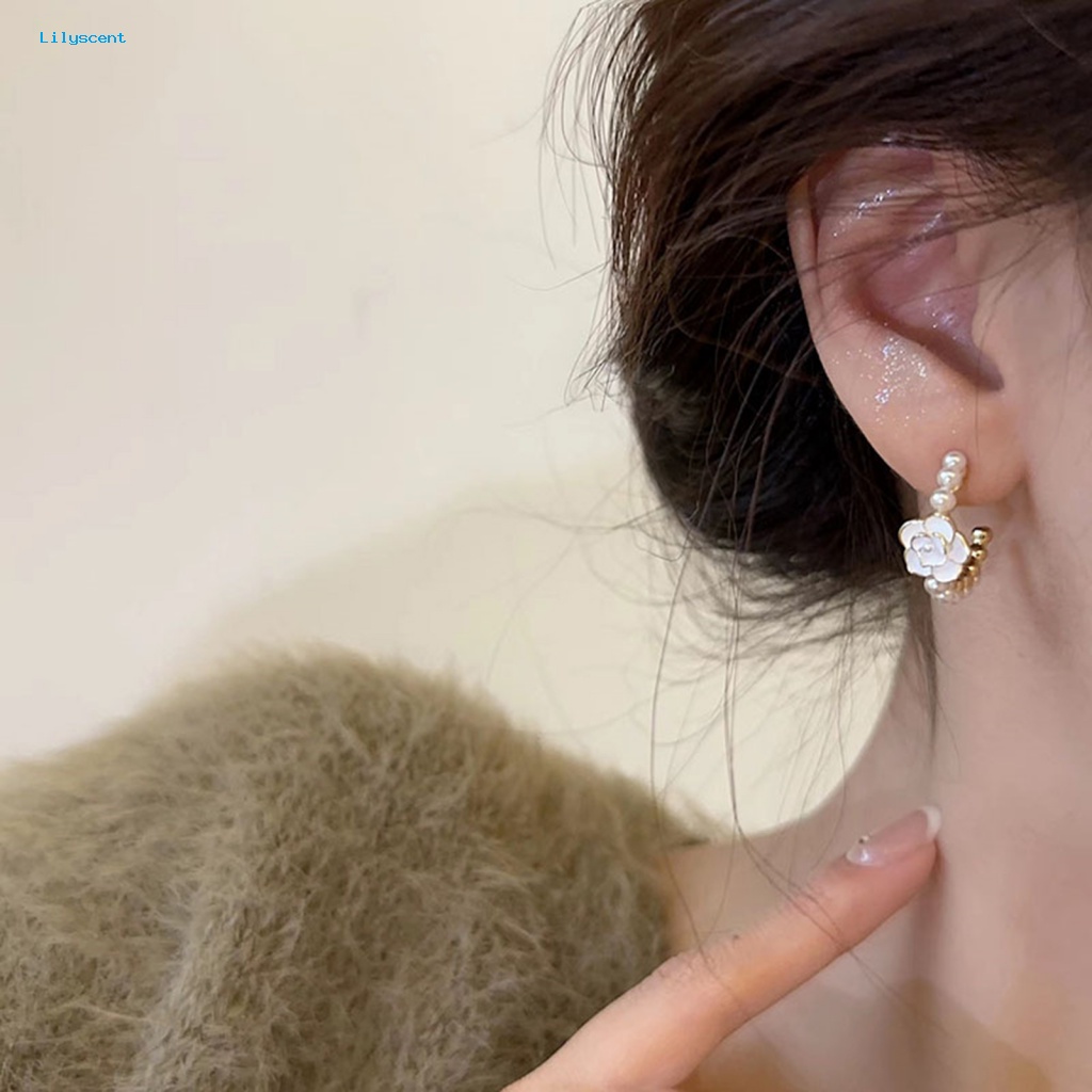 Lilyscent 1pasang Anting Lingkaran Ringan Aksesori Perhiasan Indah Geometris Anting Mutiara Imitasi Gaya Perancis