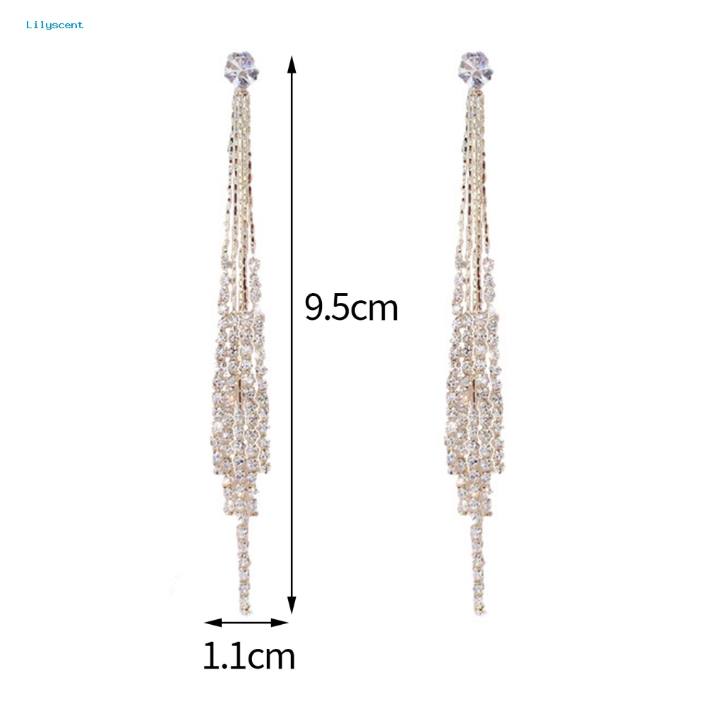 Lilyscent 1pasang Hypoallergenic Drop Earrings Perhiasan Aksesoris Berlian Imitasi Hias Jumbai Linear Earrings Elegan