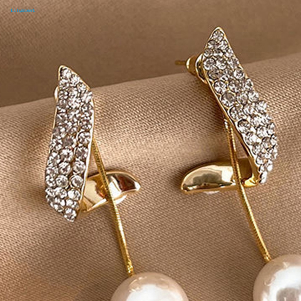 Lilyscent 1pasang Anting Menjuntai Mulia Fashion Perhiasan Glossy Faux Pearl Stud Earrings Dainty