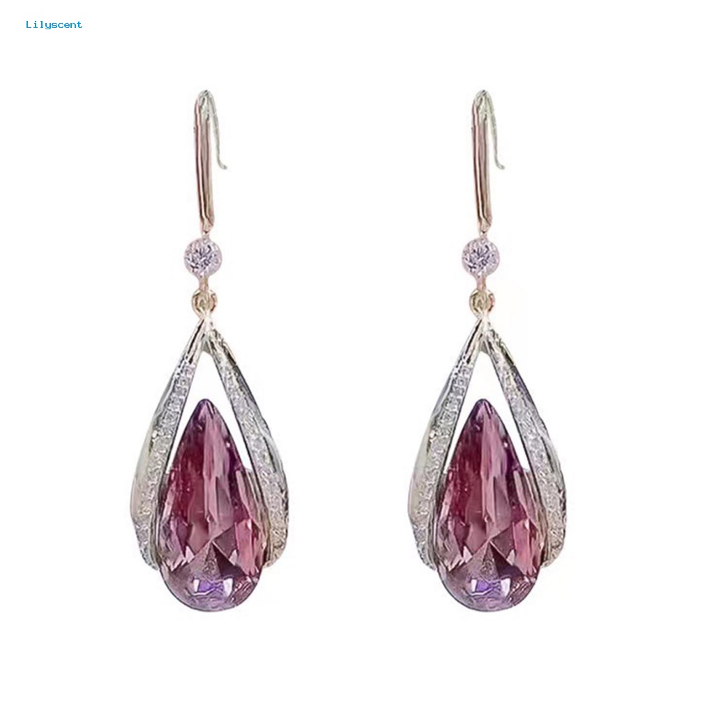 Lilyscent 1pasang Peri Wanita Anting Fashion Perhiasan Imitasi Kristal Biru Tetesan Air Drop Earrings Hollow