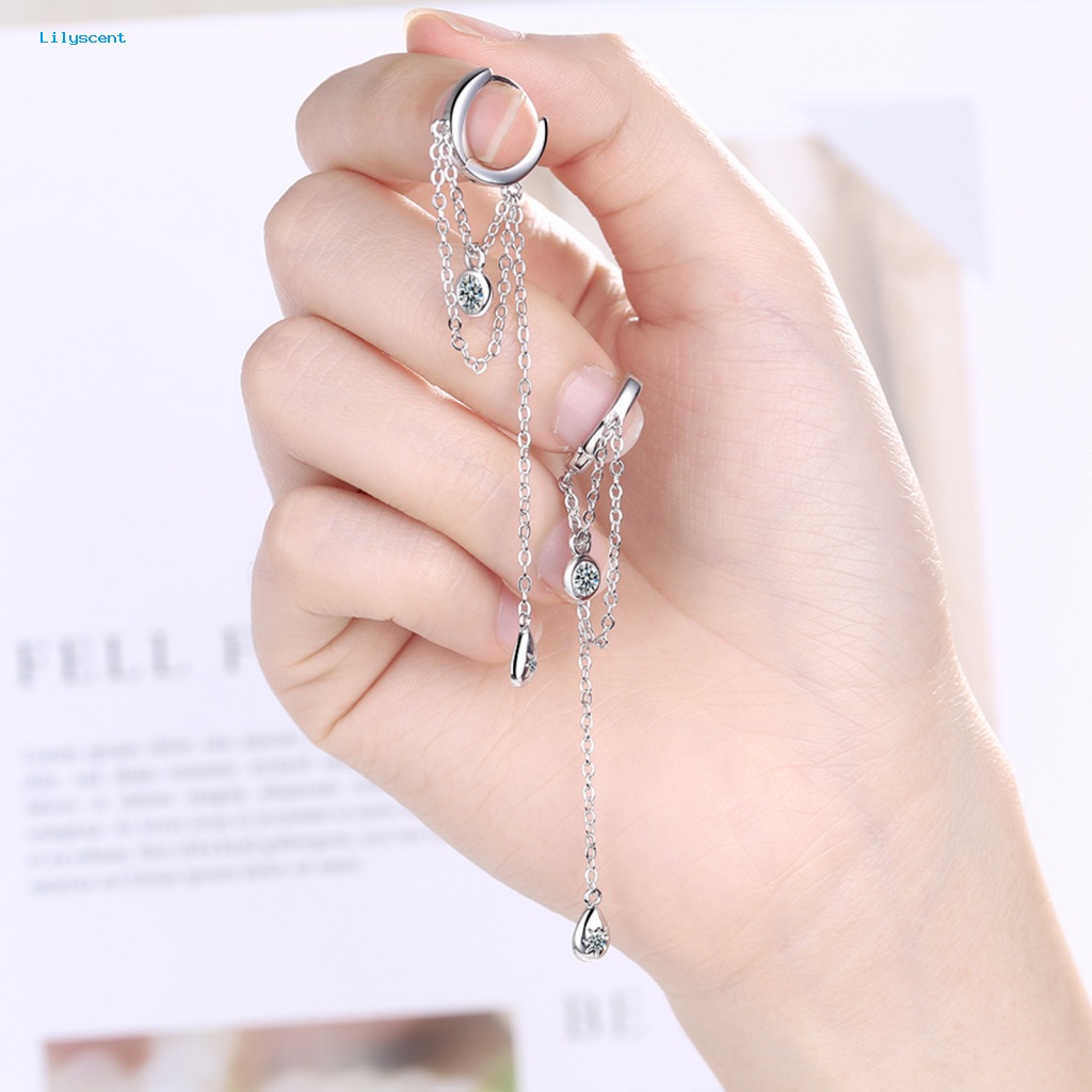 Lilyscent 1pasang Tahan Aus Anting Wanita Fashion Perhiasan Berlian Imitasi Tertanam Women Pendant Earrings Jumbai Panjang