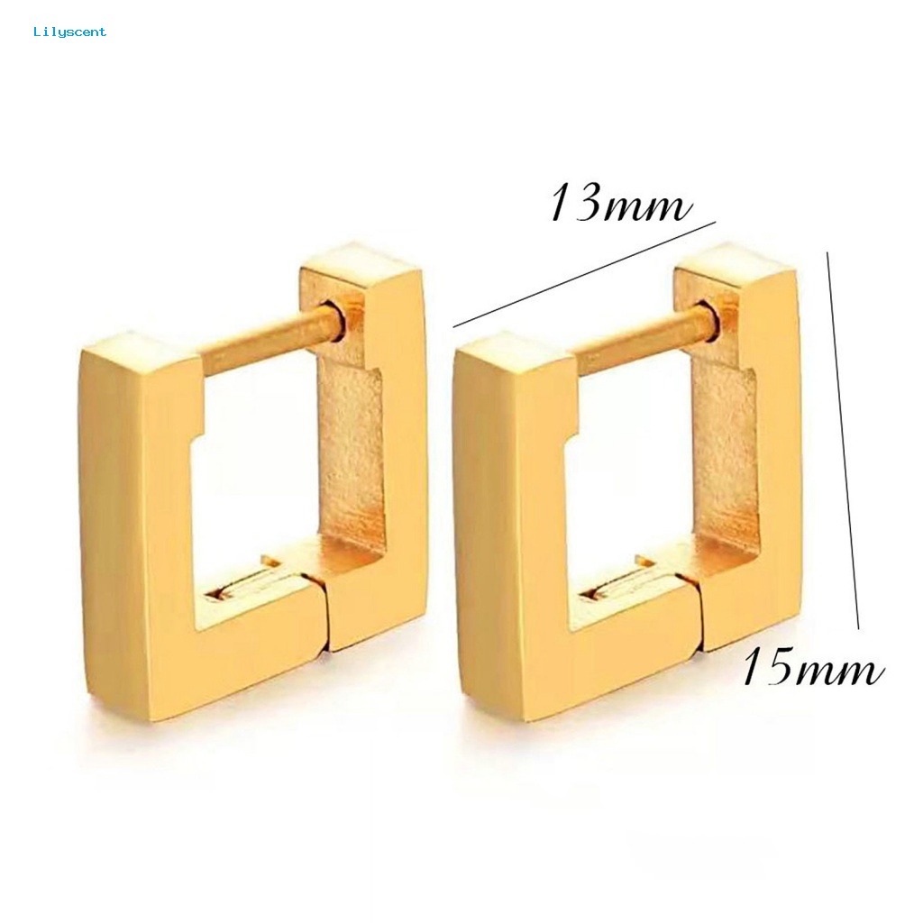 Lilyscent 1pasang Indah Huggie Earrings Aksesoris Pakaian Trendi Square Hoop Earrings Menawan