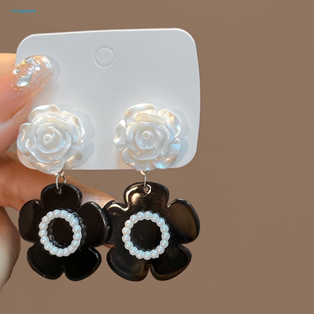 Lilyscent 1pasang Colorfast Ear Rings Perlengkapan Kostum Mewah Camellia Pearl Stud Earrings Retro