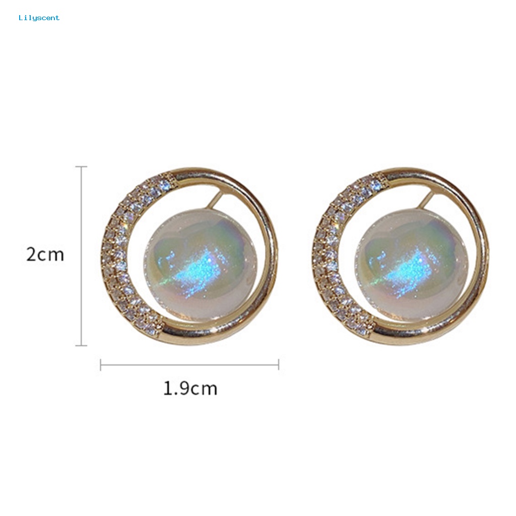 Lilyscent 1pasang Anting Stud Cubic Zirconia Untuk Pacaran Temperamen Mutiara Imitasi Berlian Imitasi Ear Studs Bulat