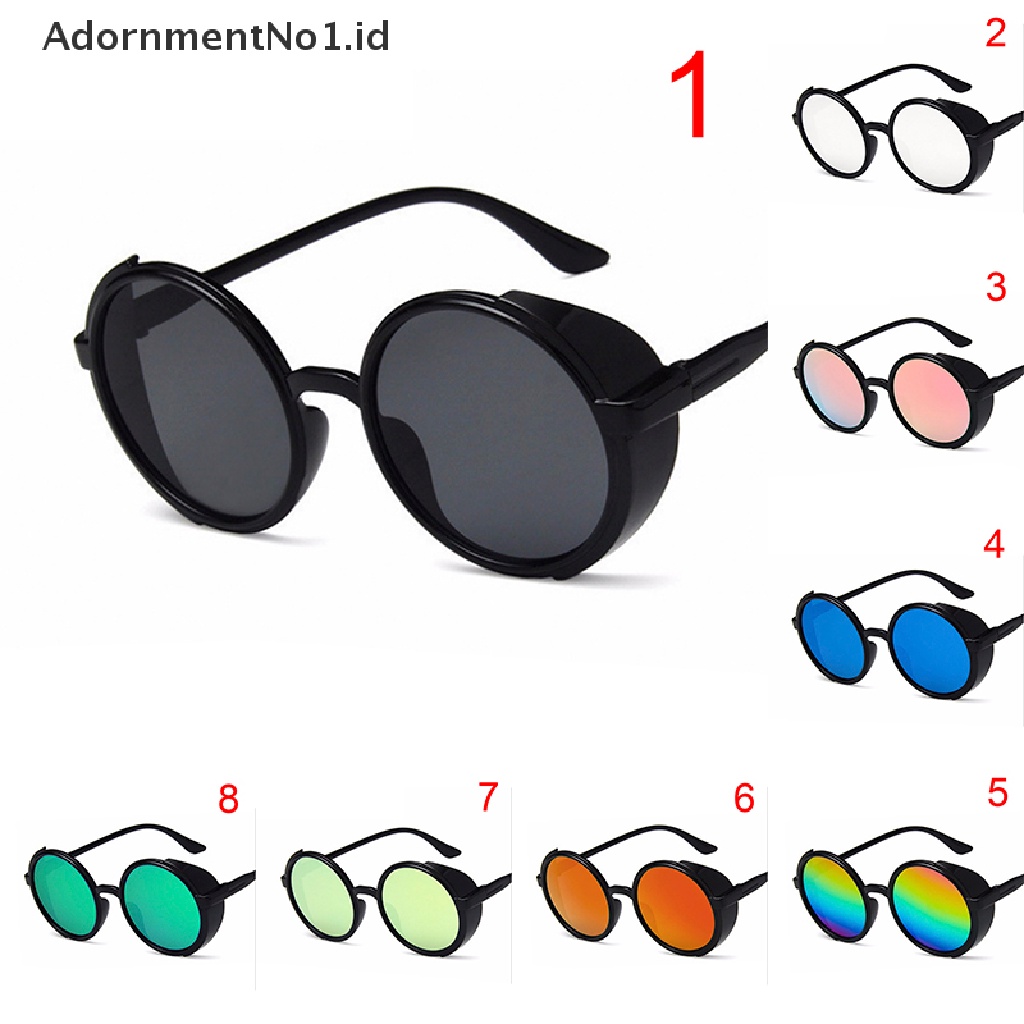 [AdornmentNo1] Kacamata Bulat Lensa Cermin Pria Wanita Fashion Steampunk Sunglasses [ID]