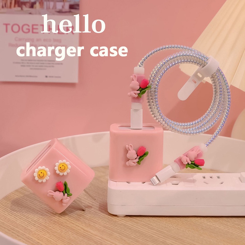 Cute girly style Pink charger protector Penutup Pelindung Kabel data Cable protector charger Case Untuk charger iP18/20W