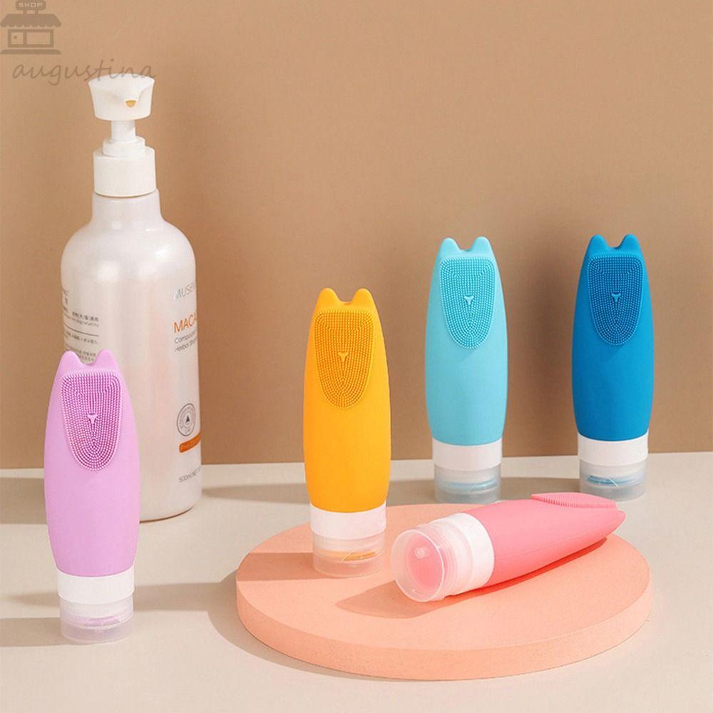 Botol Isi Ulang Shampo AUGUSTINA 90ml Shower Gel Silicone Cleaning Brush Lotion Bottling Toiletries Storage Bottle Botol Kosmetik Wadah Pencet