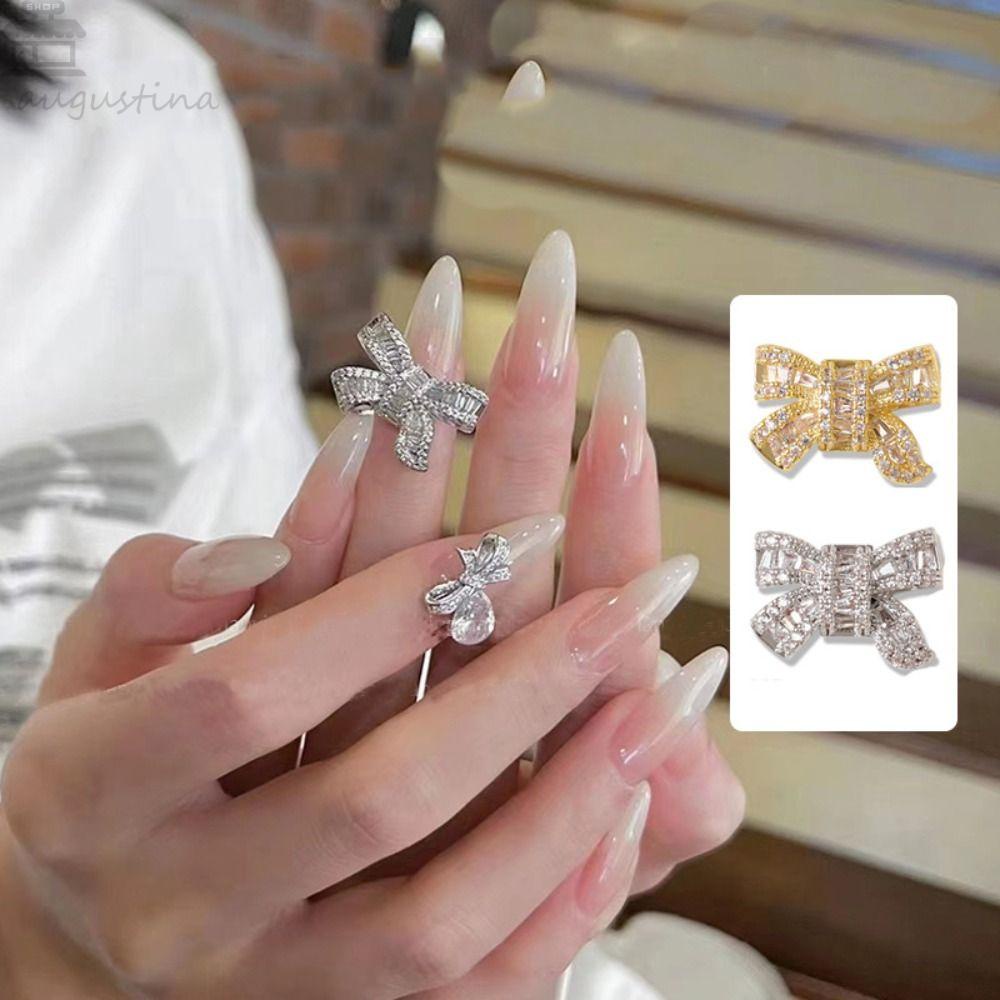 Agustina Kuku Berlian Imitasi Kualitas Tinggi DIY Temperamen 3D Batu Permata High-end Kuku Aksesoris Logam Mengkilap Kristal Nail Art Perhiasan