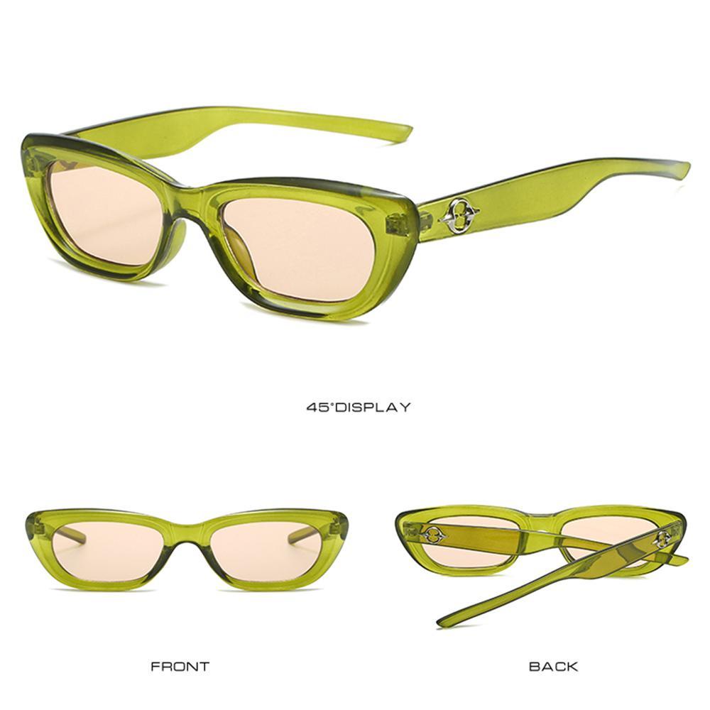 R-flower Cat Eye Sunglasses Travel Kecil Perlindungan UV400 Kurus Mungil Persegi Kacamata Matahari