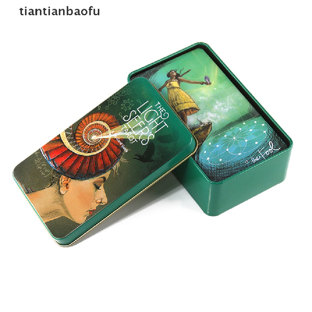 [tiantianbaofu] Tin Box Light Seers Tarot Card Kartu Ramalan Ramalan Deck Party Game Card w/Butik Manual