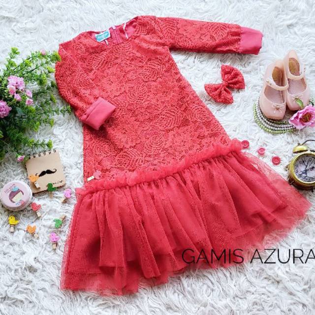 GAMIS BROKAT HALUS  ANAK& DEWASA  warna MERAH