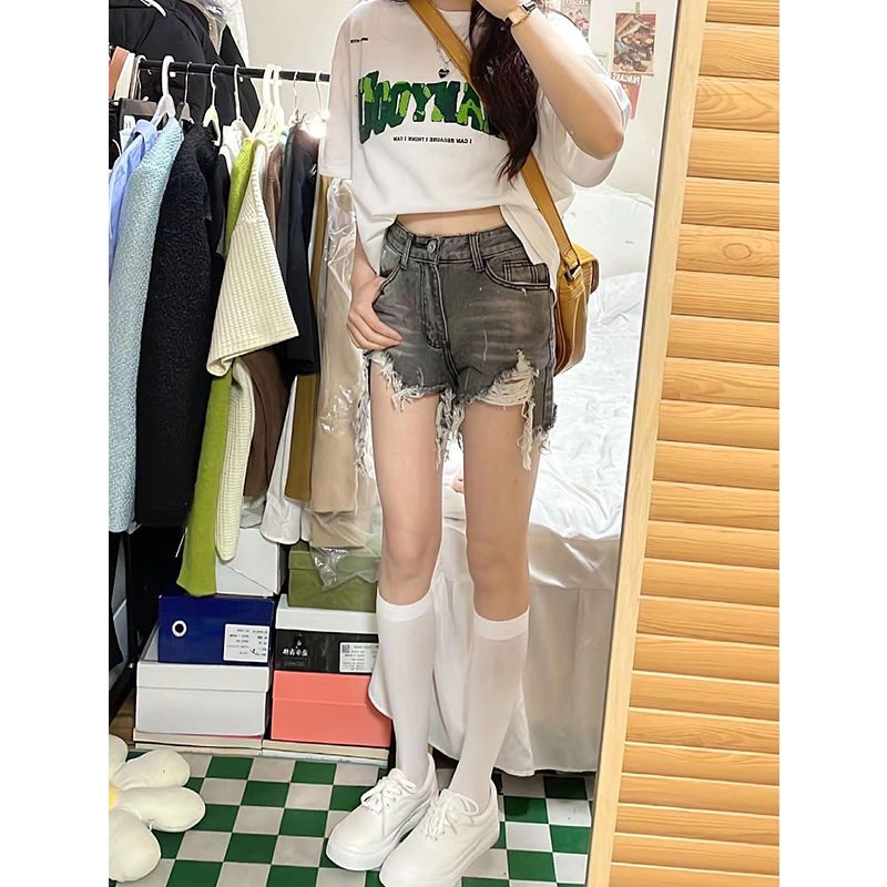 Red Design sense babes raw edge ripped high waist denim shorts female small summer high waist thin a word hot pants tide