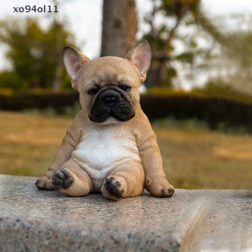 Xo Sleepy French Bulldog Puppy Statue Patung Rumput Resin Super Lucu Halaman Taman OL