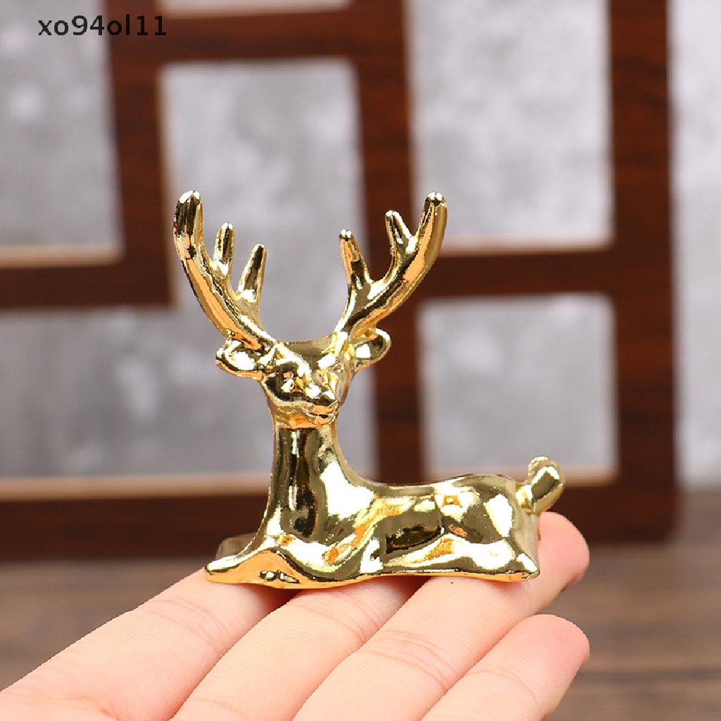 Xo Patung Rusa Elk Nordic Christmas Reindeer Art Figurine Vintage Golden Iron Kerajinan Tangan Hiasan Rumah Dekorasi Meja Hadiah OL