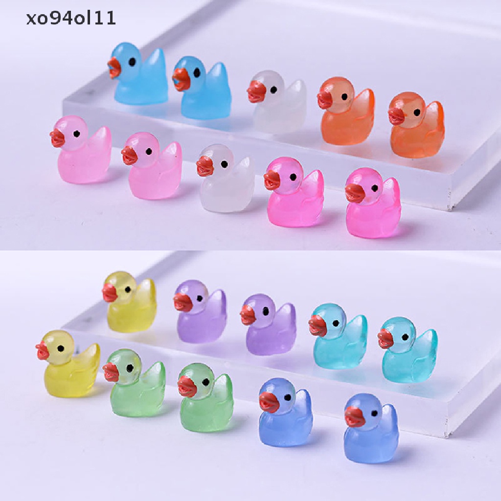 Xo 10PCS Mini Luminous Resin Ducks Glow in The Dark Miniatur Ornamen Bebek Kecil Untuk Taman DIY Rumah Boneka Bebek Aksesoris OL