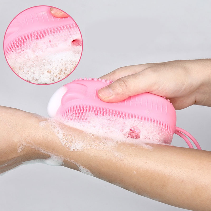 Aihogard Sikat Mandi Badan Bath Double-Sided Massage Scalp Silicone Brush - BB995 - Pink