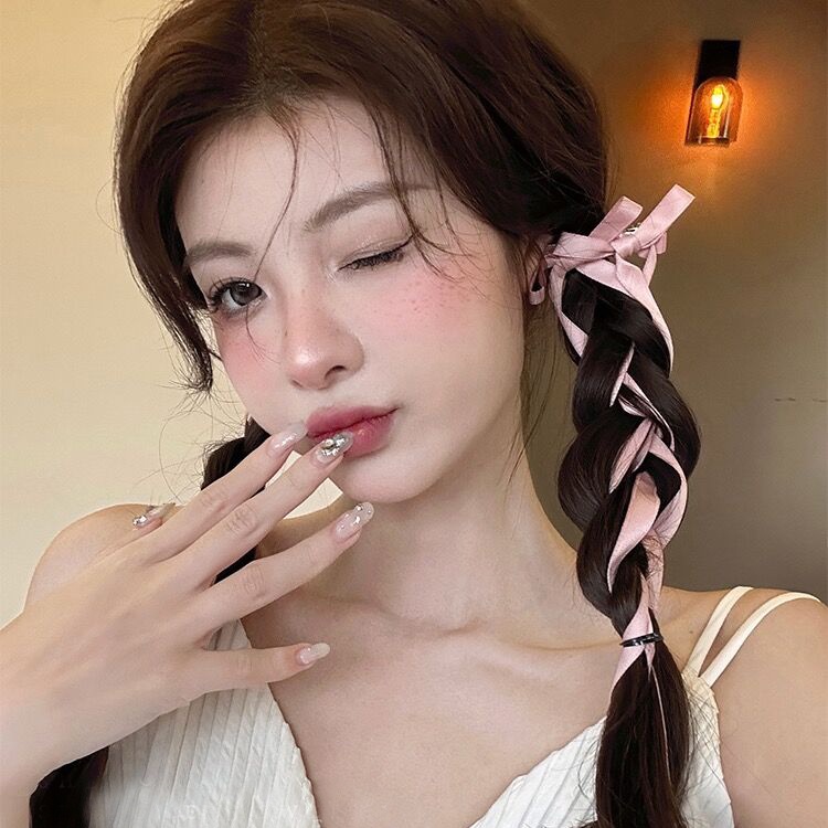 2pcs/set Korea Busur Pita Rambut Klip Gadis Manis Panjang Pita Dikepang Jepit Rambut Wanita Aksesoris Rambut