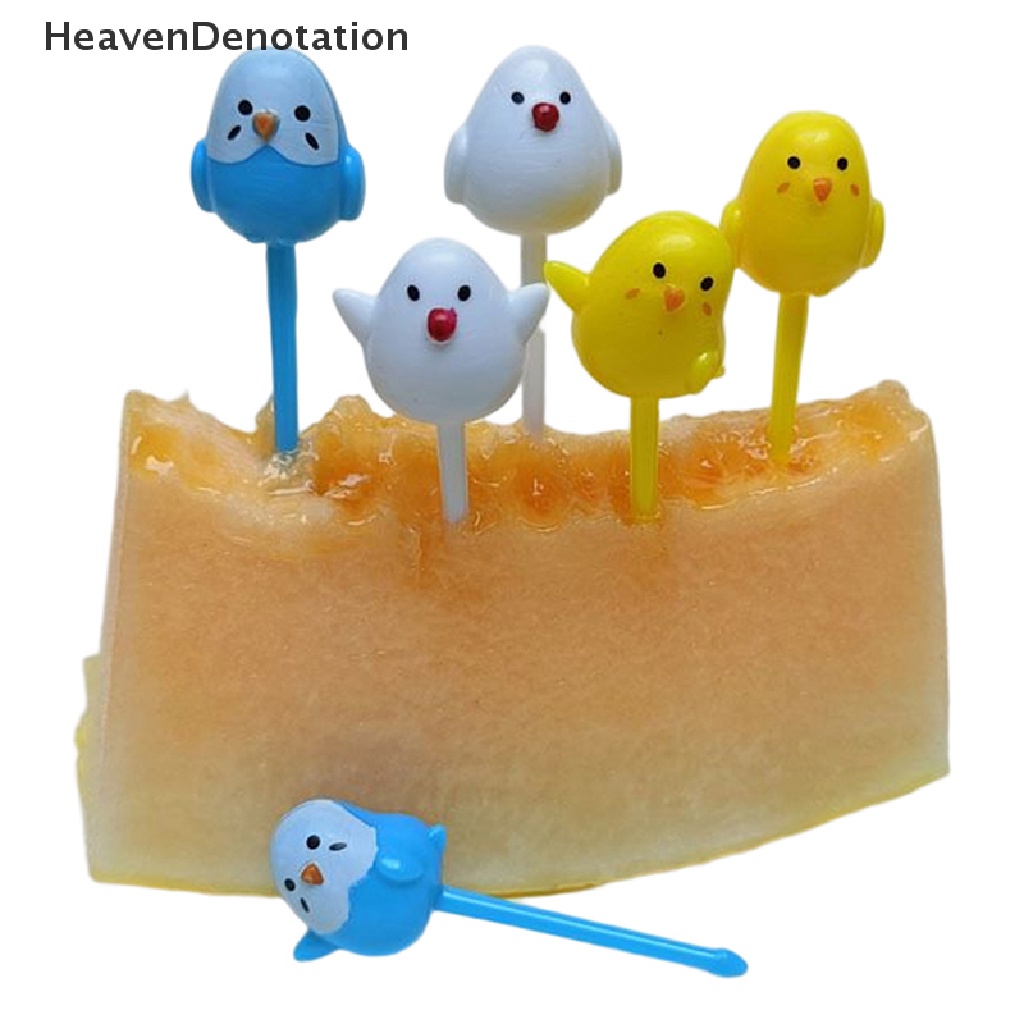 [HeavenDenotation] 6pcs/s Cute Mini Chick Food Picks Anak Snack Kue Dessert Makanan Garpu Buah HDV