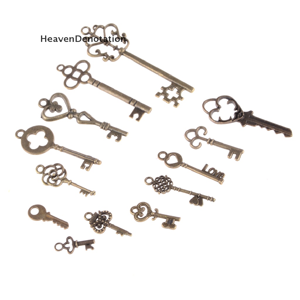 [HeavenDenotation] 13pcs Mix Perhiasan Antik Vintage Old Look Skeleton Keys Nada Ch Liontin HDV