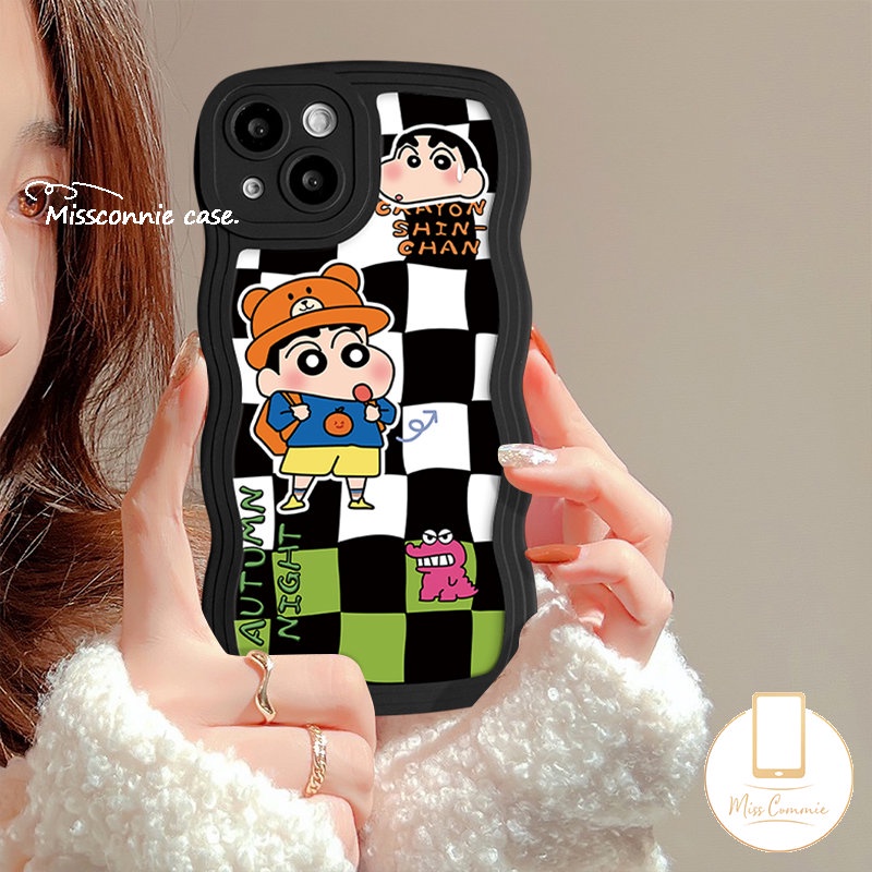 Cute Disney Miekey Manyo Case Kompatibel Untuk IPhone 7Plus 11 14 13 12 Pro Max XR 14 7 6 8 6s Plus X XS Max SE 2020 Lembut Bergelombang Tepi Papan Catur Kartun Dinosaurus Crayon Shin-chan Cover