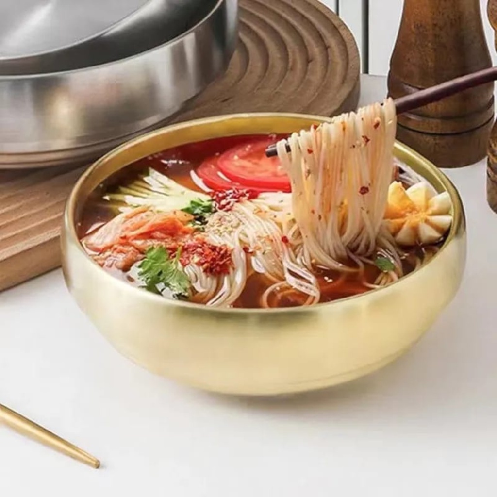 Mangkok Mie Dingin Dua Lapis Stainless Mangkok Sop Ramen Emas