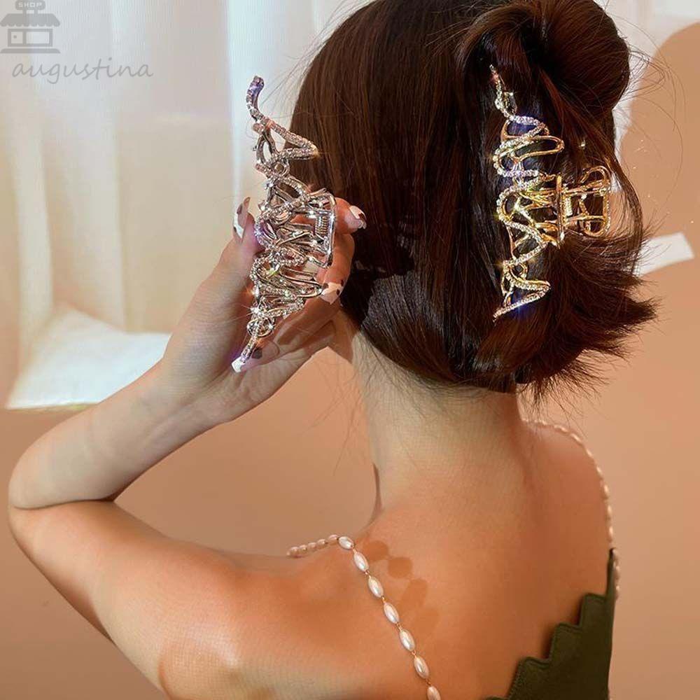 Augustina Irregular Hair Claw Elegan Shiny Harajuku Aksesoris Rambut Berlian Tidak Teratur Logam Jepit Besar Gaya Korea
