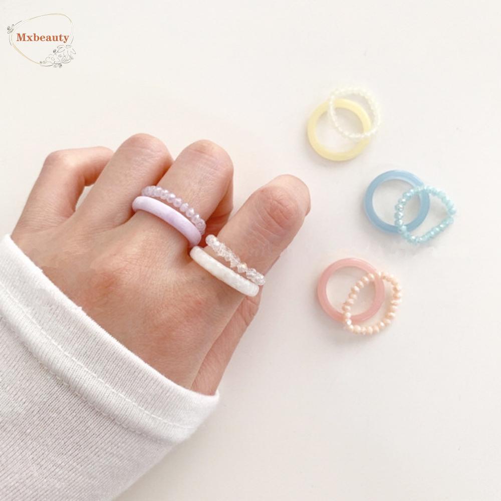 Mxbeauty SET Cincin Pesta Musim Semi Wanita Hadiah 2PCS/SET Manik-Manik Kristal