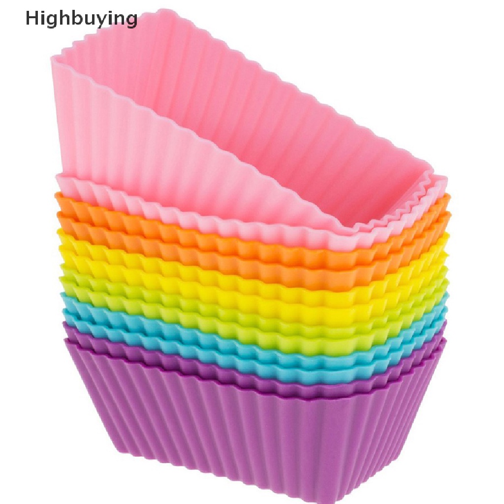 Hbid 6PCS Cetakan Kue Silikon Persegi Panjang Cetakan Kue Muffin Lembut Cupcake Liner Bake Glory