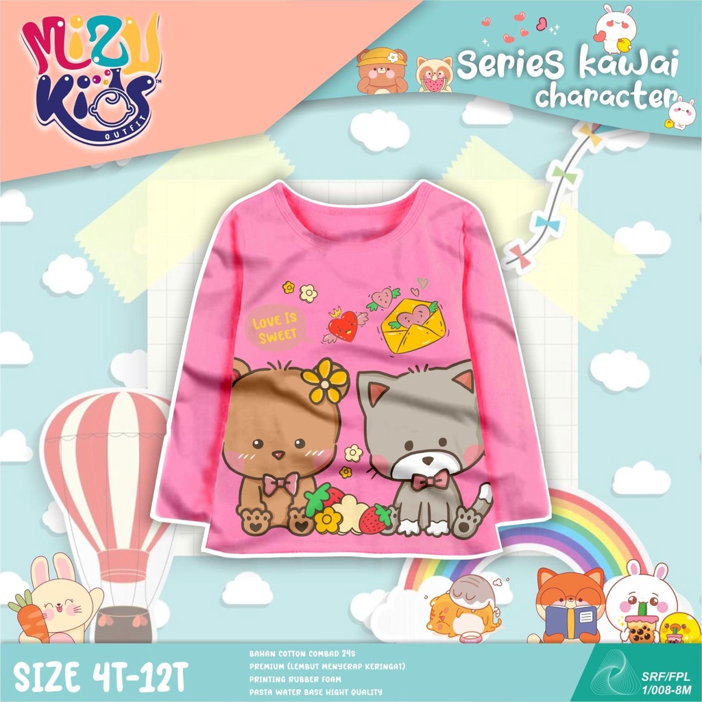 Kaos Anak Perempuan Cewek Lengan Panjang 4-12T Mizu Kawai