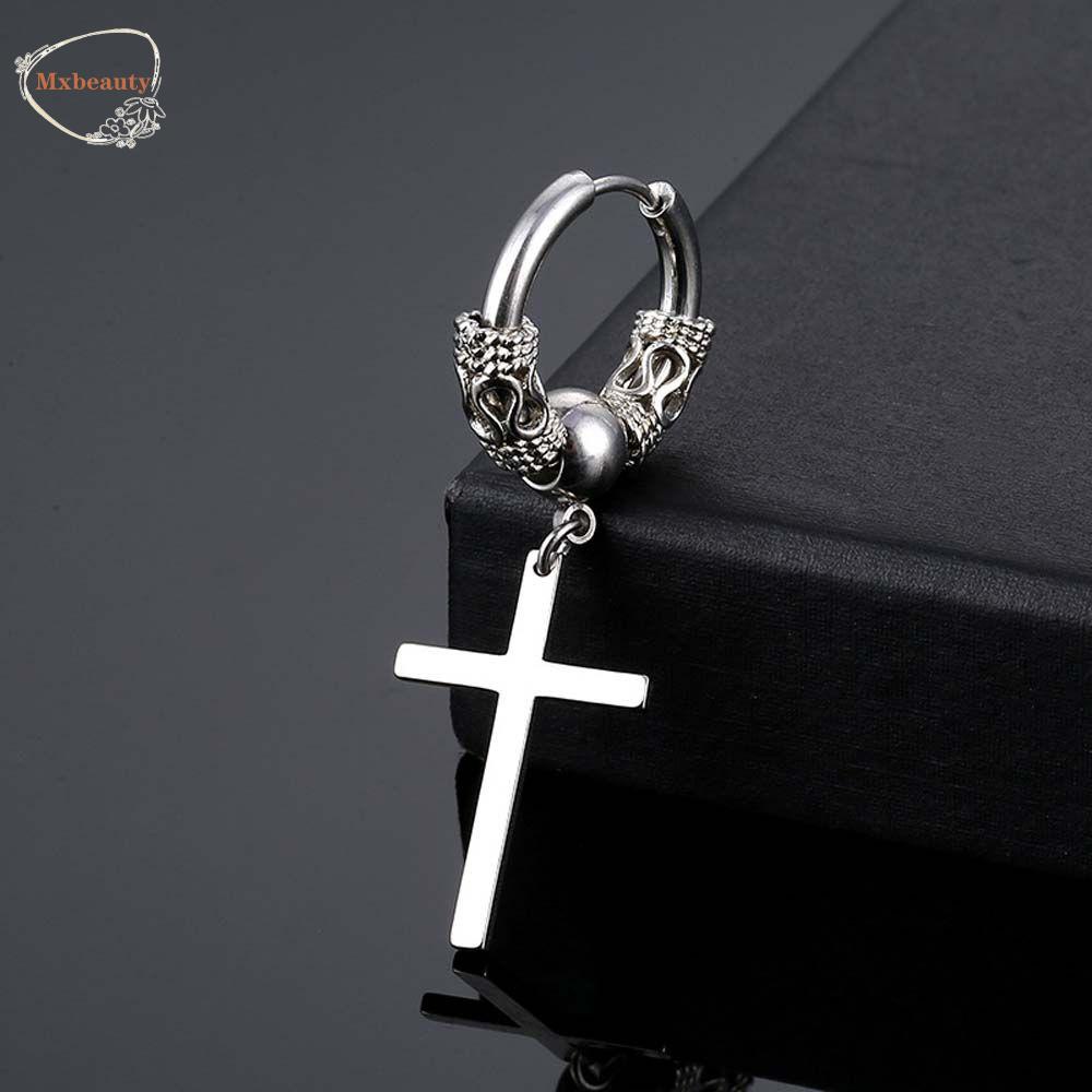 Mxbeauty Anting Hoop Pria Hiphop Untuk Wanita Cross Hollow Out Bulat Naga Stud Earrings