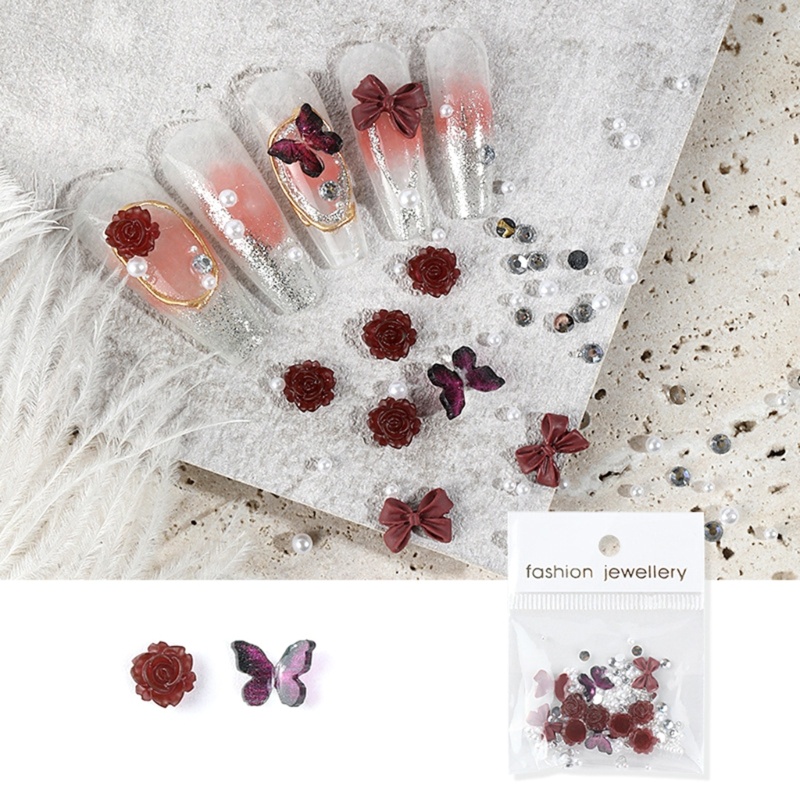 Siy 3D Pesona Kuku Lucu Auroras Camellia Resin AB Nail Art Perhiasan Bunga Elegan