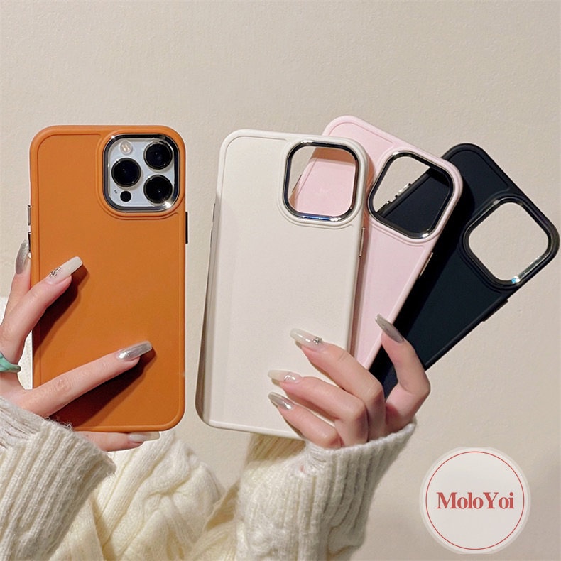 IPHONE Casing Ponsel Persegi Plating Mewah Kompatibel Untuk Iphone11 7plus 8plus XR 13 14 11 12 Pro MAX X XS MAX Macaron Warna Permen Sederhana Warna Solid Lembut Tpu Cover