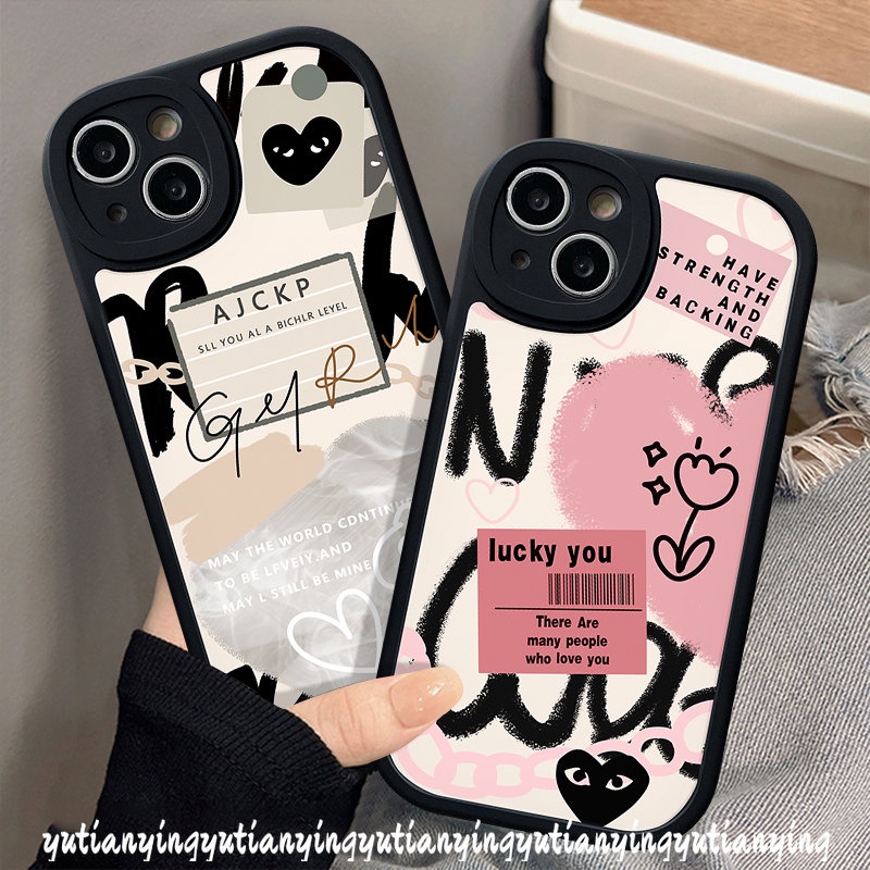 Case Cinta Hati Vivo Y21 Y22 Y20i Y35 Y91 Y22s Y12i Y21s Y12 Y30 Y15s Y20s Y02 Y33s Y20 Y15 Y16 Y31 Y21A V25E V23E Y91C Y11 Y17 Y51 Y15A V23 Soft Ins Graffiti Letter Label Cover