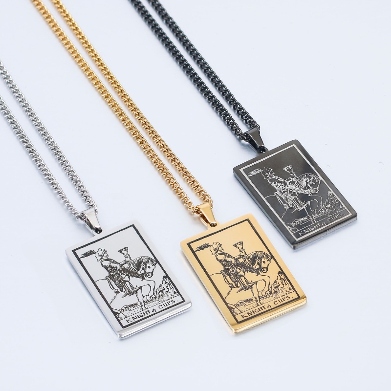 Z H Perhiasan Vintage Waite Tarot Suci Grail Ksatria Liontin Fashion Pria Anti Karat Kalung Hip Hop Baja Titanium Aksesoris Pesta