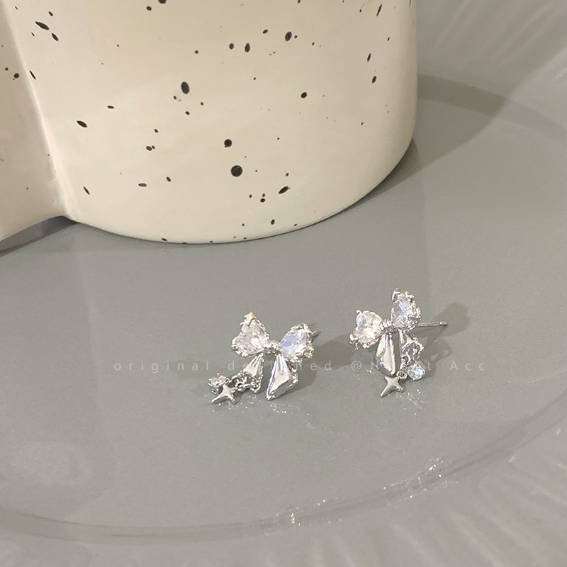 6pcs/set Bow Butterfly Stud Earring Set Anting Perak Kristal Mewah Untuk Aksesoris Perhiasan Wanita
