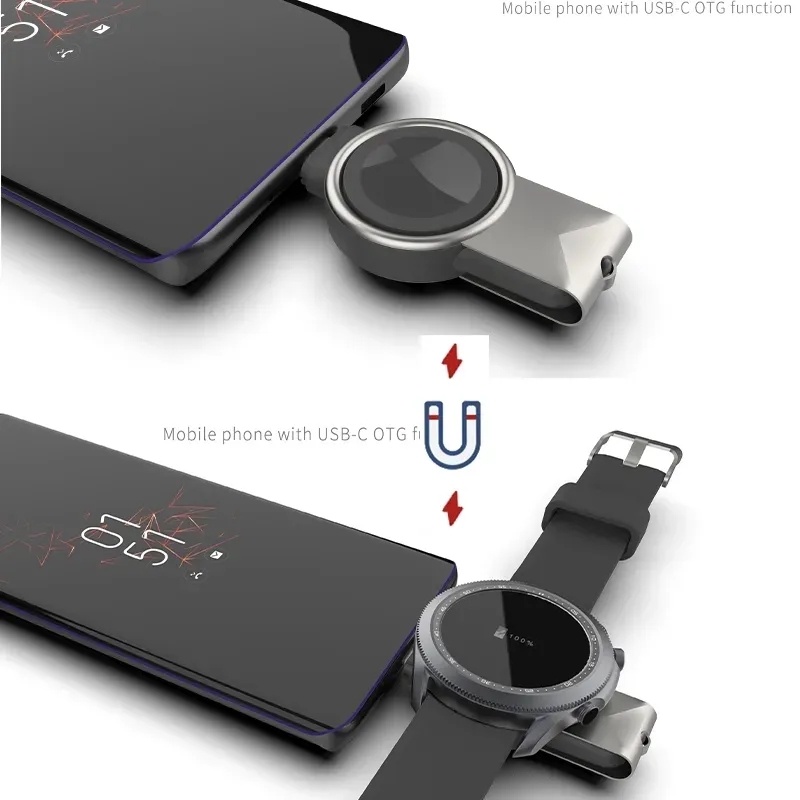 Charger Wireless Port USB Type-C Kreatif Untuk Samsung Watch/Charger Jam Tangan Bulat Mini ABS Tahan Lama Berkualitas/Perangkat Cas Jam Tangan Universal