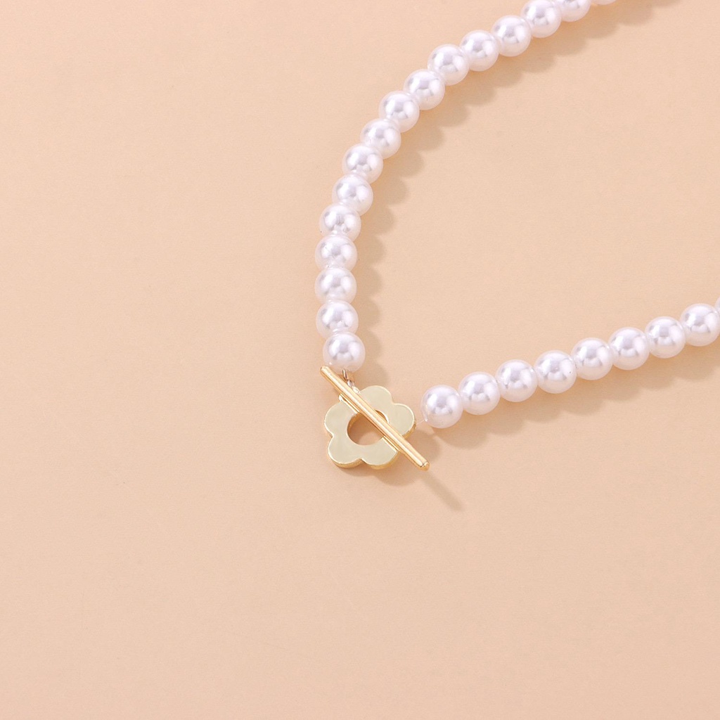 Kalung Mutiara Wanita Liontin Bunga Clover Mini Model Slip