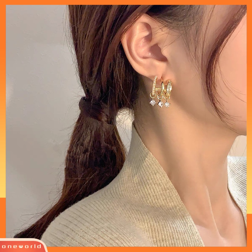 [EONE] 1pasang Anting Hoop Multi-layer Geometris Glitter Mutiara Imitasi Hias Berlian Imitasi Stud Earrings Perhiasan Aksesori