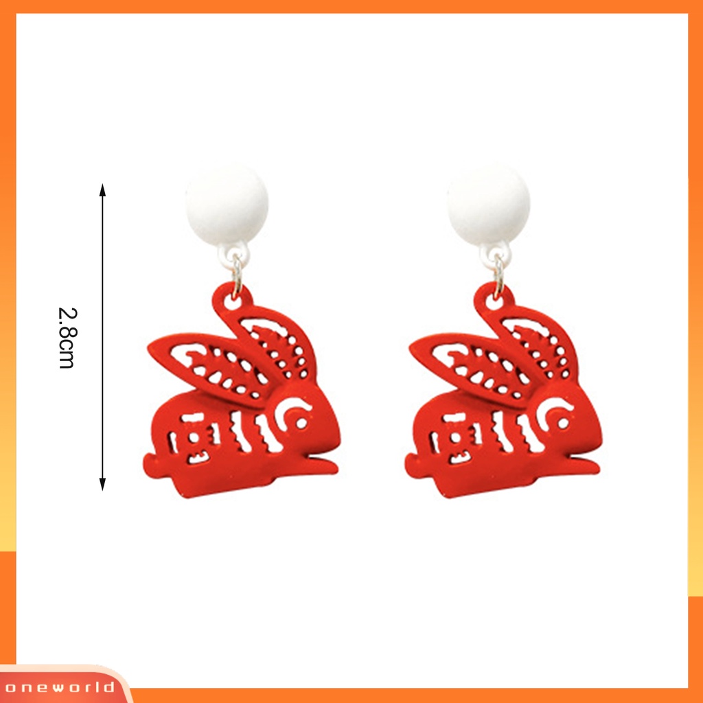 [EONE] 1pasang Anting Menjuntai Kelinci Dekorasi Karakter Cina Romantis Menguntungkan Mutiara Imitasi Hiasan Telinga Vintage Cina Merah Cutting Paper Rabbit Earrings Aksesoris Pakaian