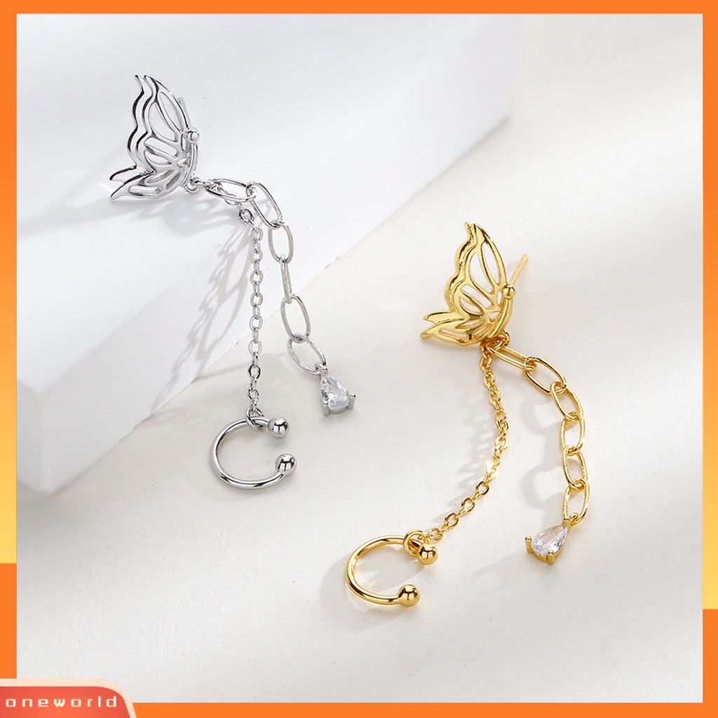 [EONE] 1pc Drop Earring Peri Temperamen One-piece Asimetris Gantung Rantai Dekorasi Gaya Korea Tulang Rawan Palsu Panjang Rumbai Telinga Manset Aksesoris Pakaian