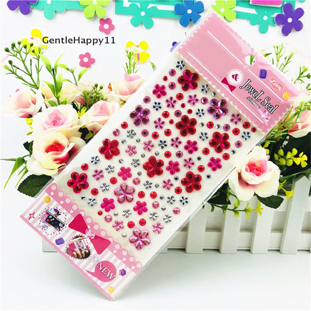 Gentlehappy Self Adhesive Glitter Bunga Kristal Permata Permata Diamond Stiker Berlian Imitasi Strip id