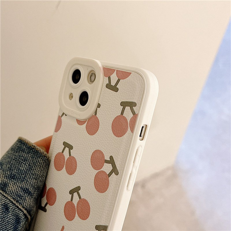 Leather Nice Pink Cherry Soft Silicon Case HP iP iPhone 7 8 14 + Plus SE 2020 X XS XR Max 11 12 13 Pro Max New FTD Casing Apple